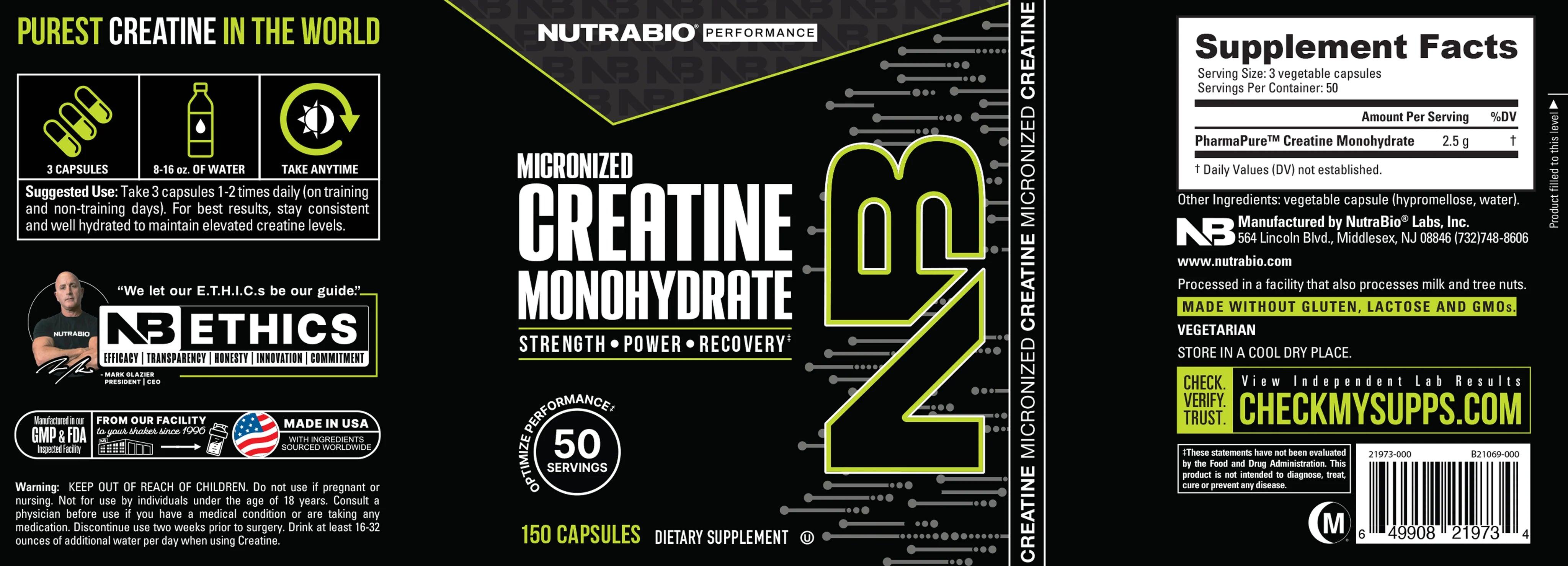 NutraBio | Micronized Creatine Monohydrate (Capsules)