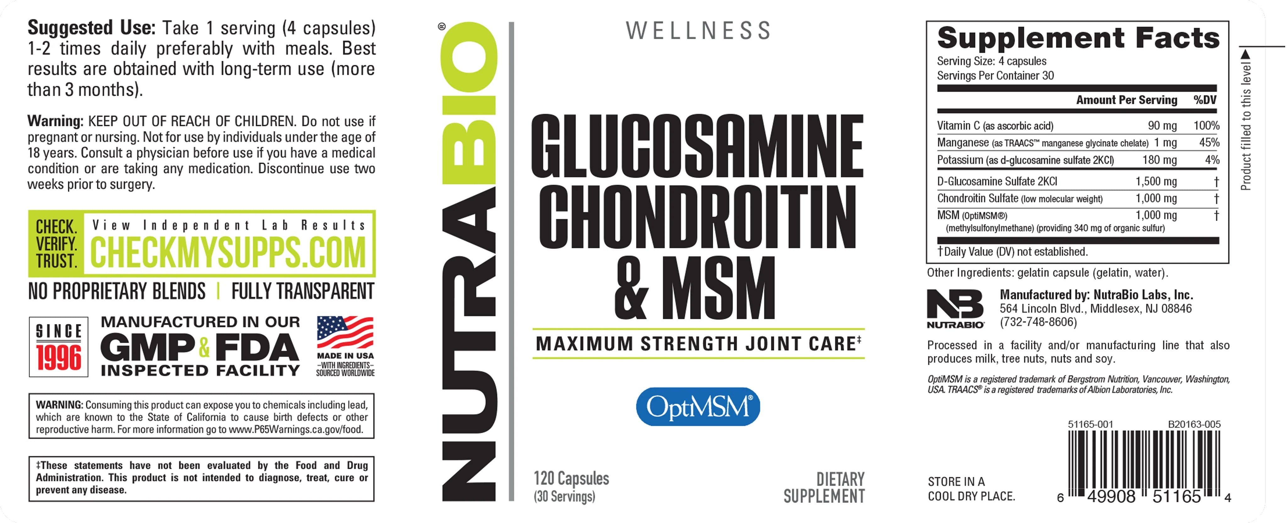 Nutra Bio | Glucosamine Chondroitin & MSM | Maximum Strength Joint Care