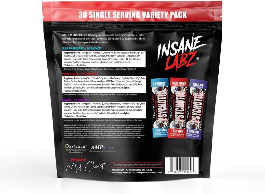 Insane Labz | Psychotic | Pre-Workout 30 single Variety Pack Pre-Workout