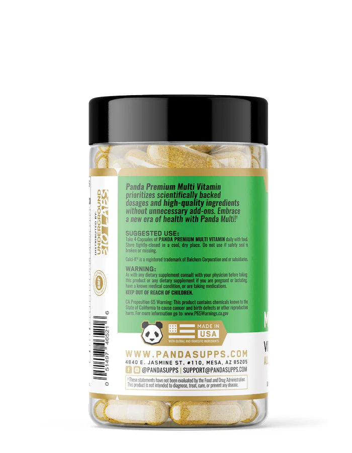 Panda Premium Multivitamin & Mineral Complex Capsules 30 Servings Supplement Facts - For Lifters training 4-6 | Nutrastop