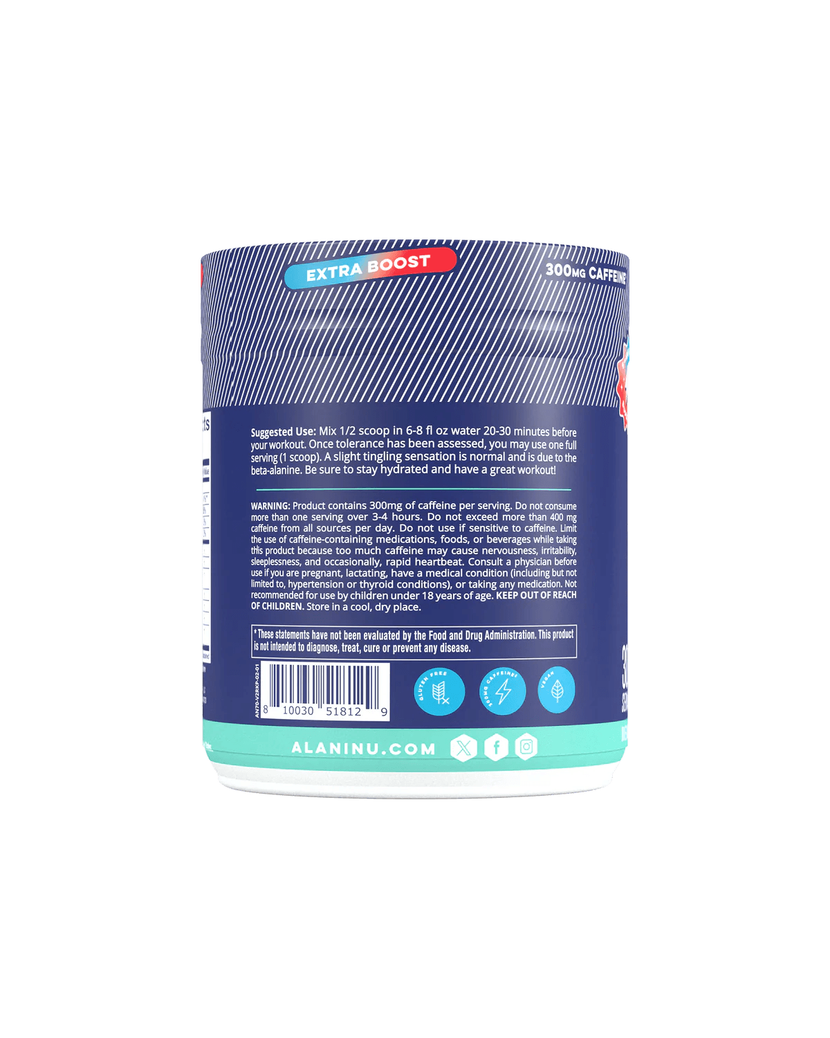 alani nu preworkout+ rocket pop side label