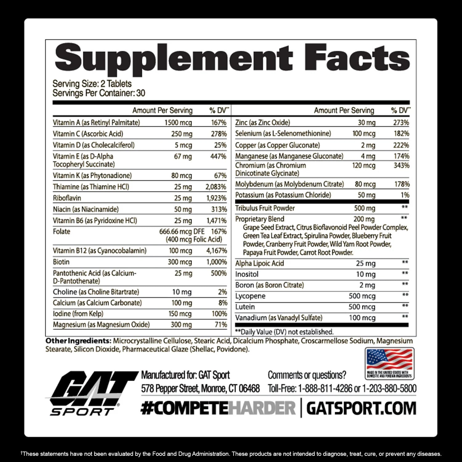 GAT Sport | Mens Multi+Test | Multivitamin with Testosterone Support | 60ct.