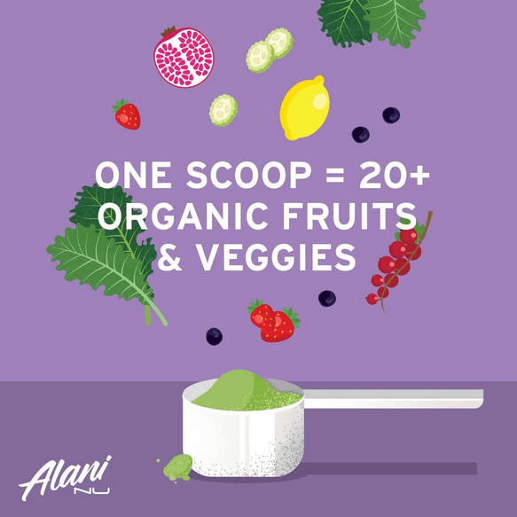 alani nu super greens servings equals 20+ fruits and veggies