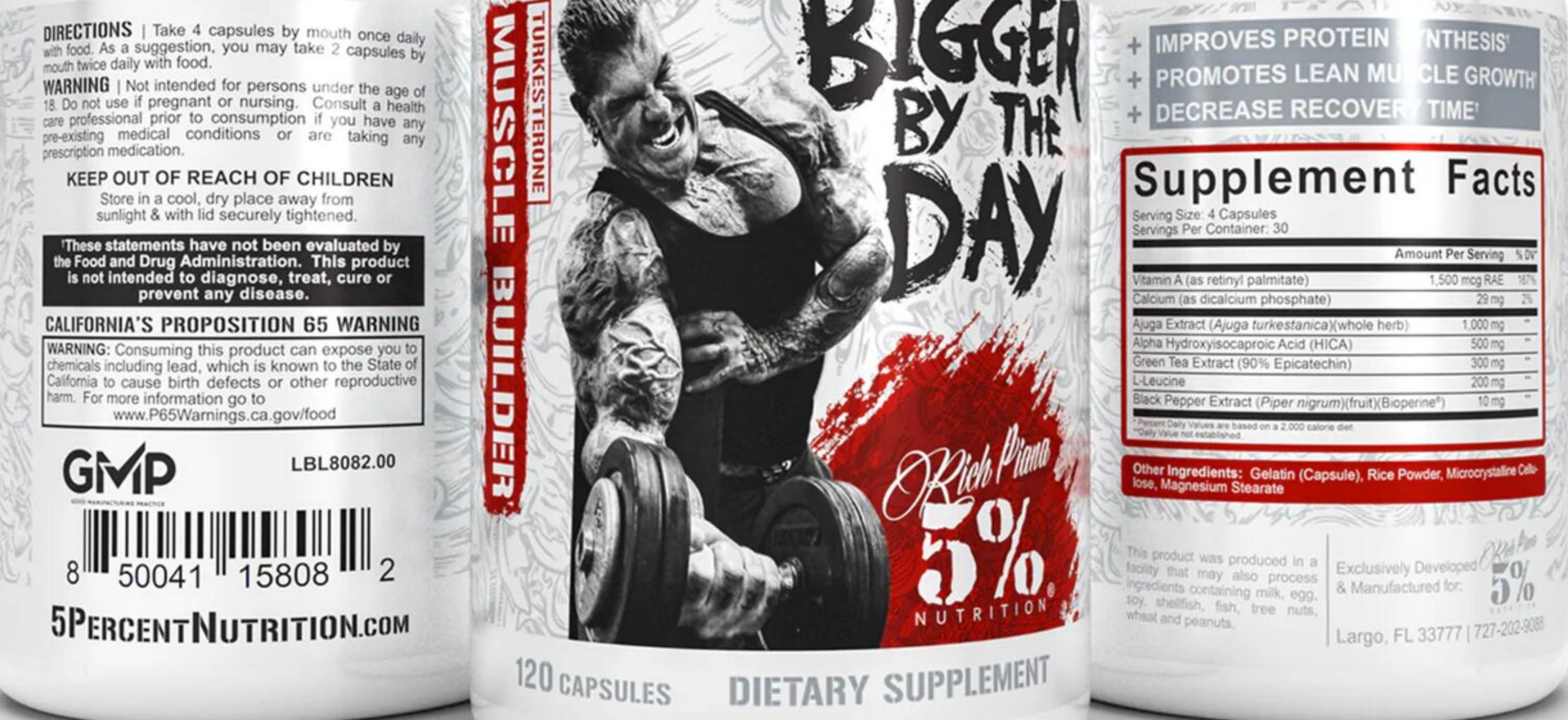 5% Nutrition |  Bigger by the Day | Laxogenin (Myostatin Blocker) Supplement Facts Label | Nutrastop