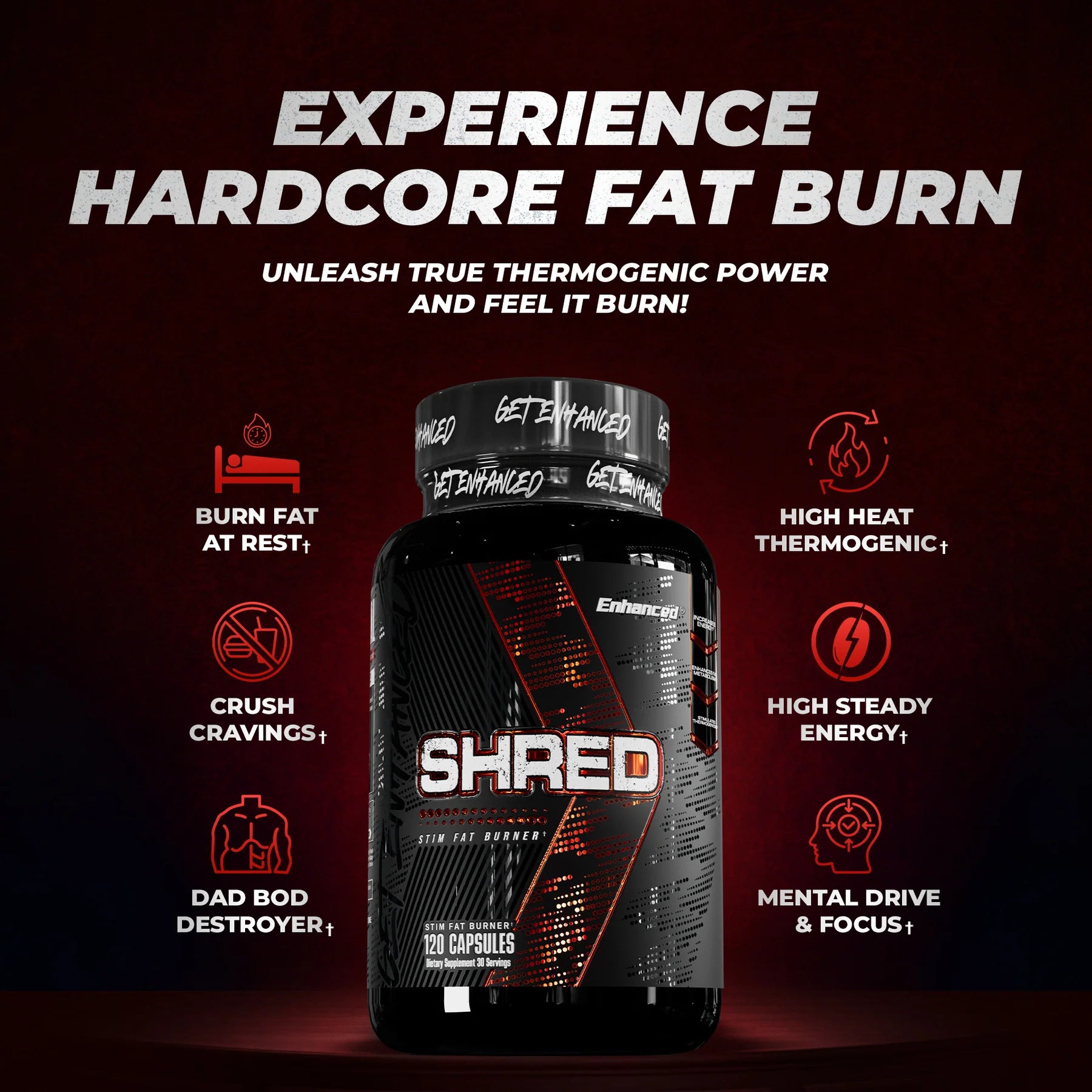 Enhanced | Shred | Stim Fat Burner | 120 Capsules