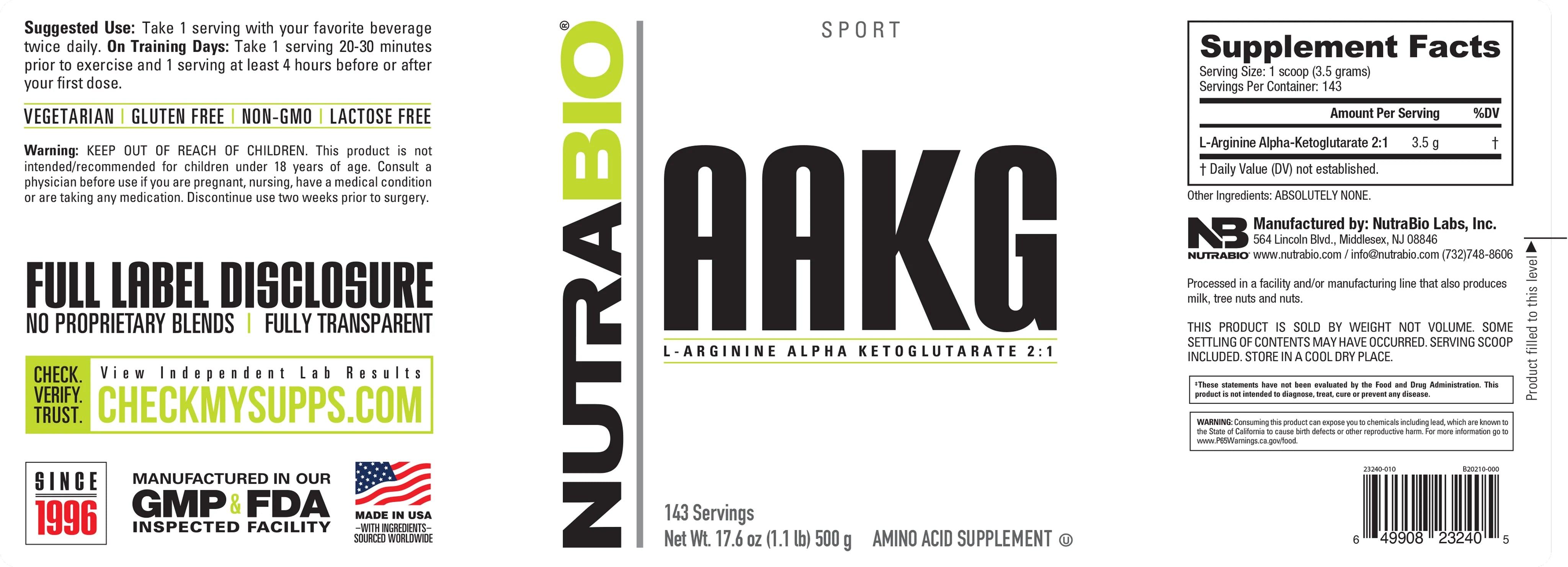 NutraBio | AAKG | Arginine AKG Powder