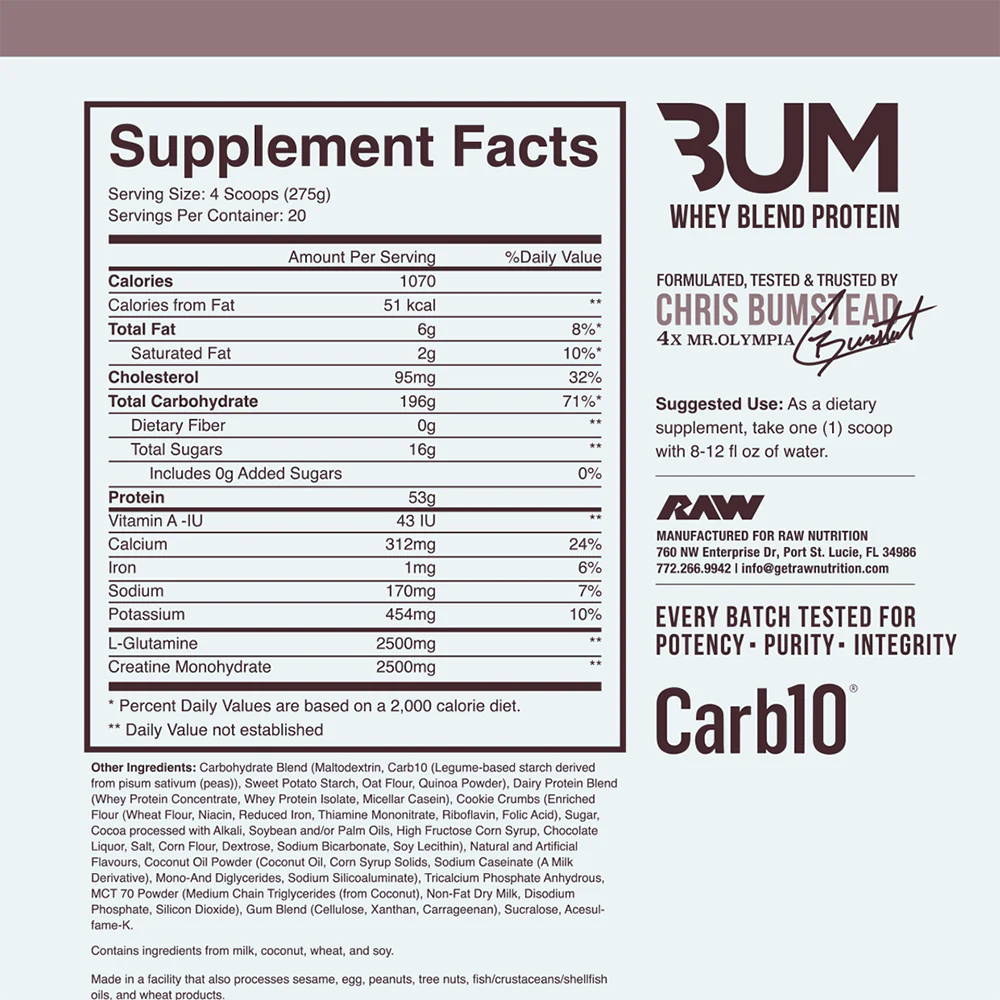 Raw Nutrition | Bum Mass Gainer | 20 Serving 12lb