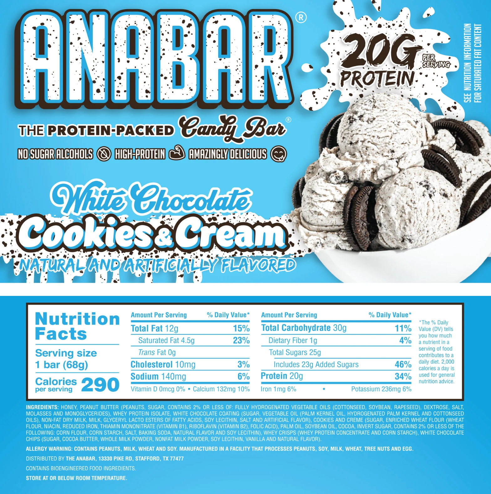 Anabar Protein Bar Candy Bar Style 1 Bar Supplement Facts - For Lifters in a gaining phase | Nutrastop
