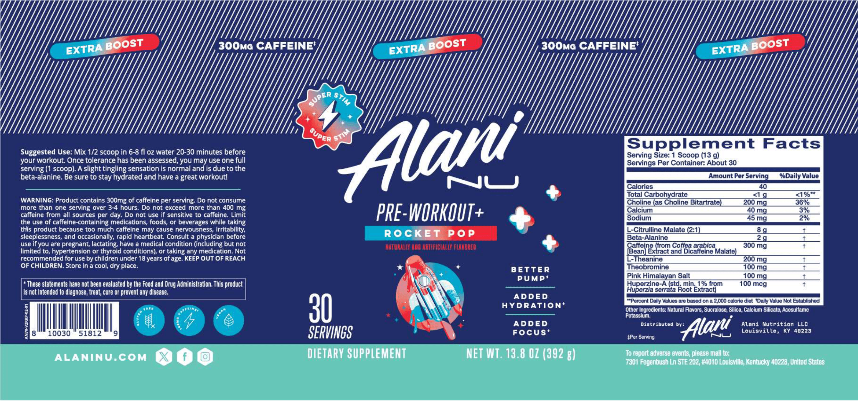 alani nu preworkout full label for rocket pop