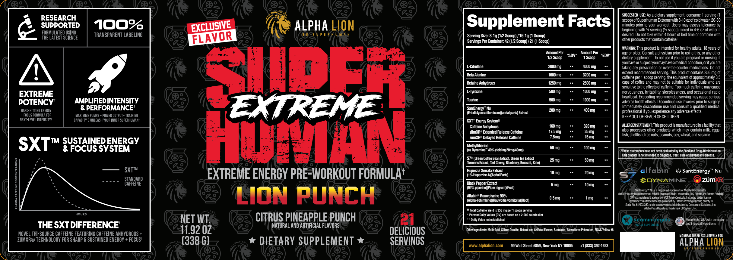 Alpha Lion | Supreme Preworkout (21 Serving) Supplement Facts Label | Nutrastop