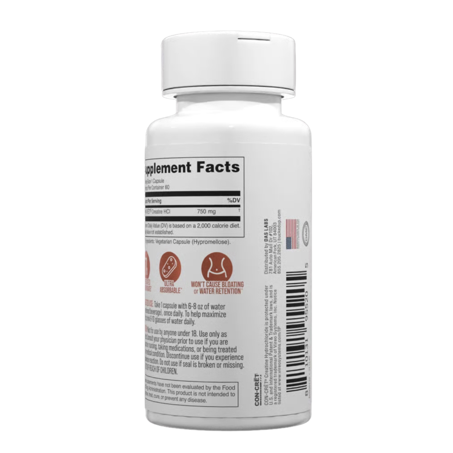 Bucked Up Bucked Up | Babe Creatine | Creatine HCl Capsules - Back View | Nutrastop