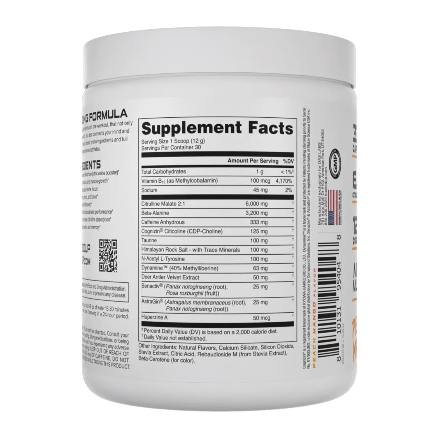 Bucked Up | Natural Pre | 30 Servings - Back Panel | Nutrastop