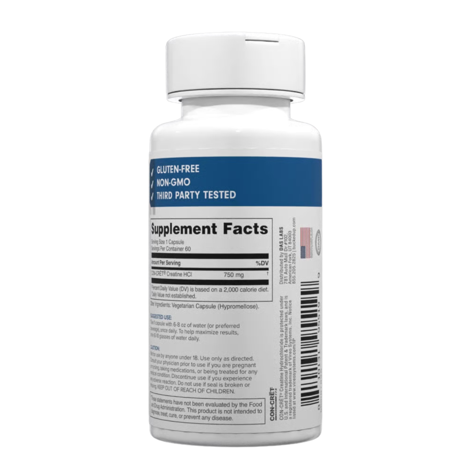 Bucked Up Bucked Up | Essentials | Creatine HCl Capsules - Side View | Nutrastop