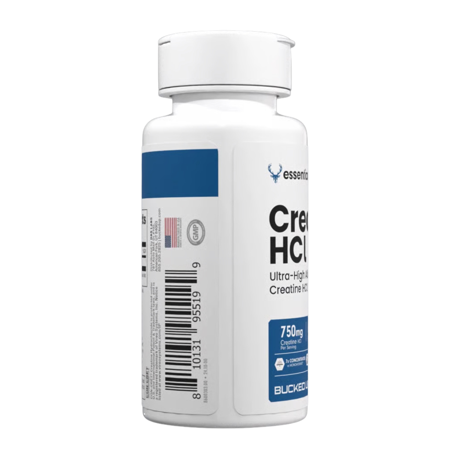 Bucked Up Bucked Up | Essentials | Creatine HCl Capsules - Back View | Nutrastop