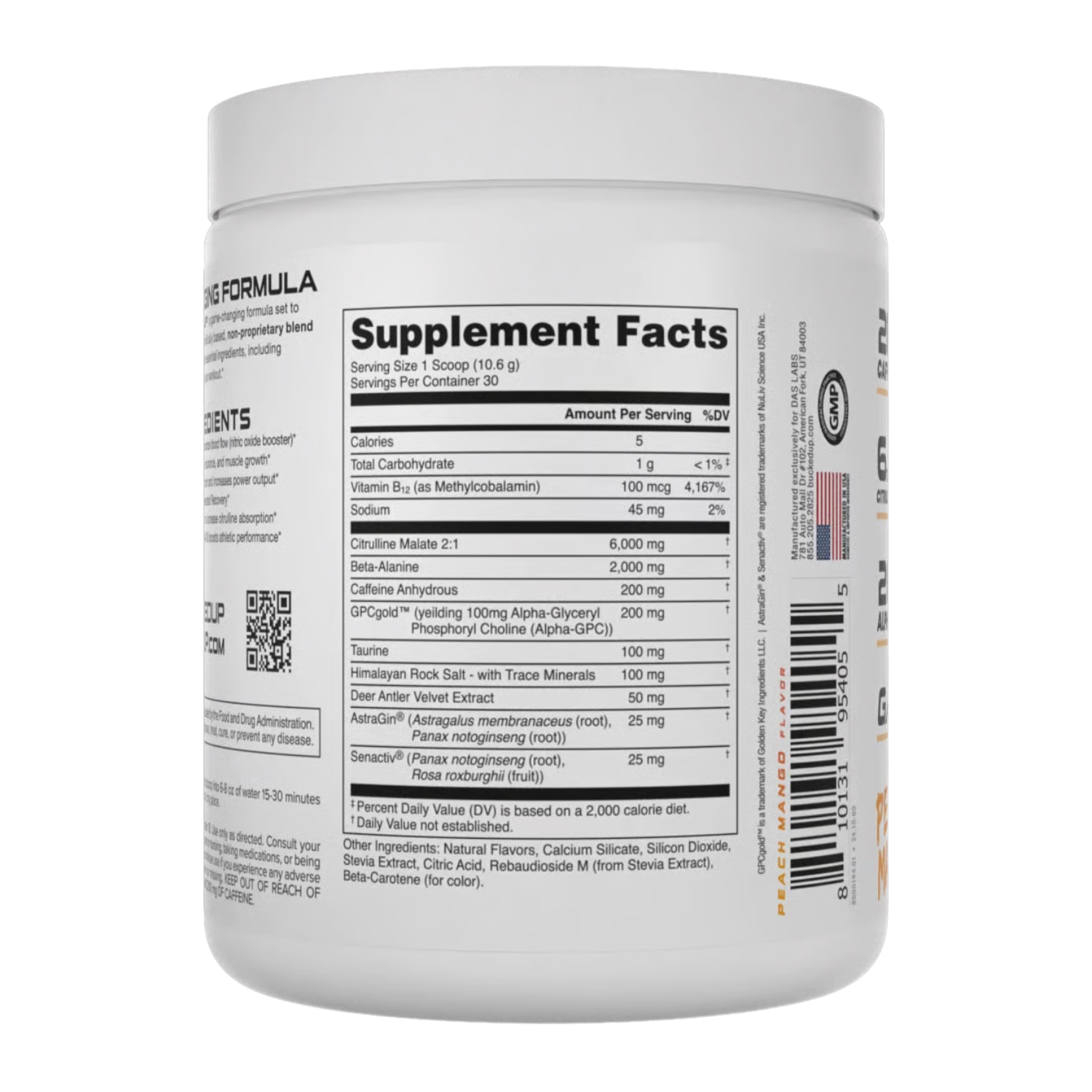 Bucked Up Bucked Up | All-Natural Pre-Workout - Side View | Nutrastop