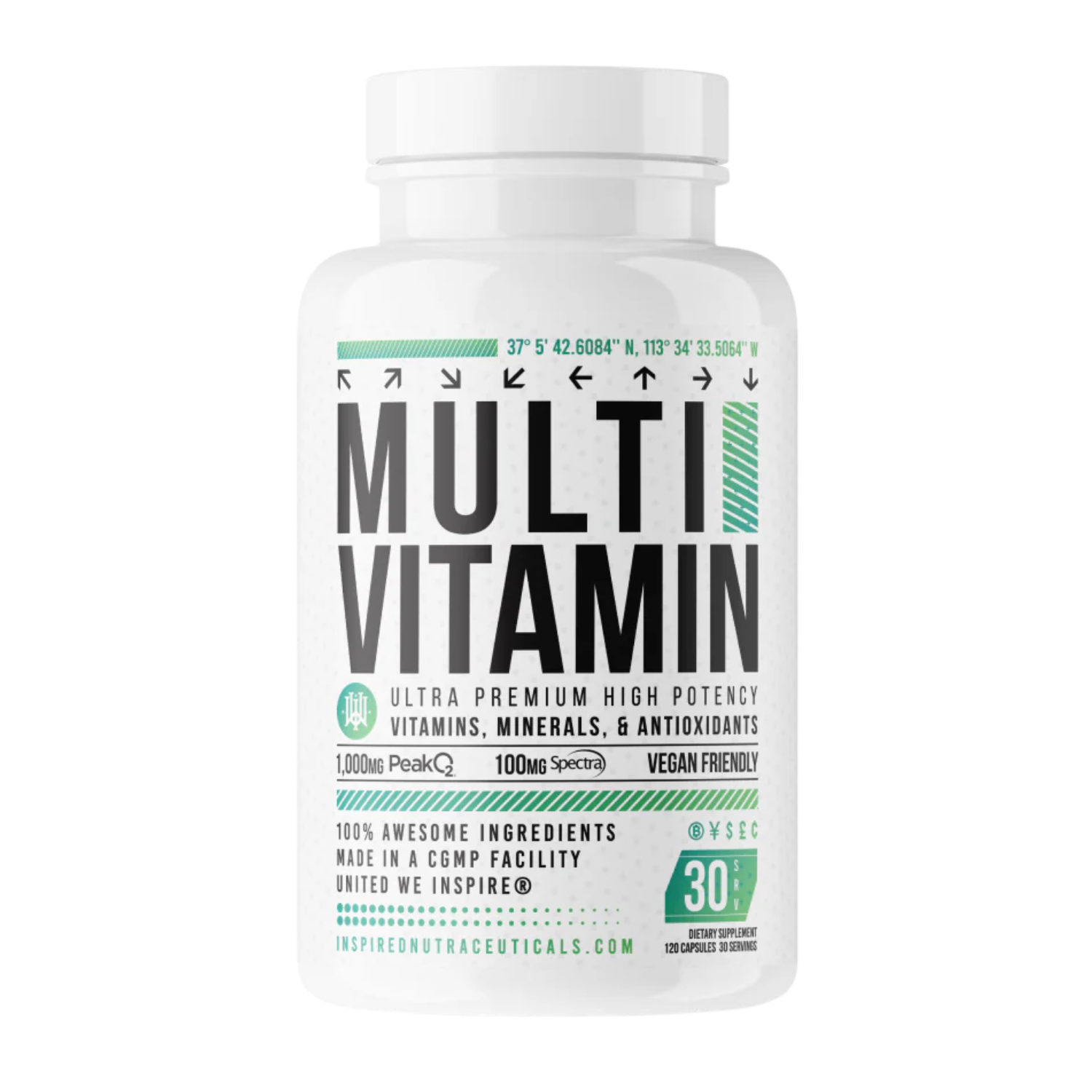 Inspired vegan Multivitamin with peako2 and spectra
