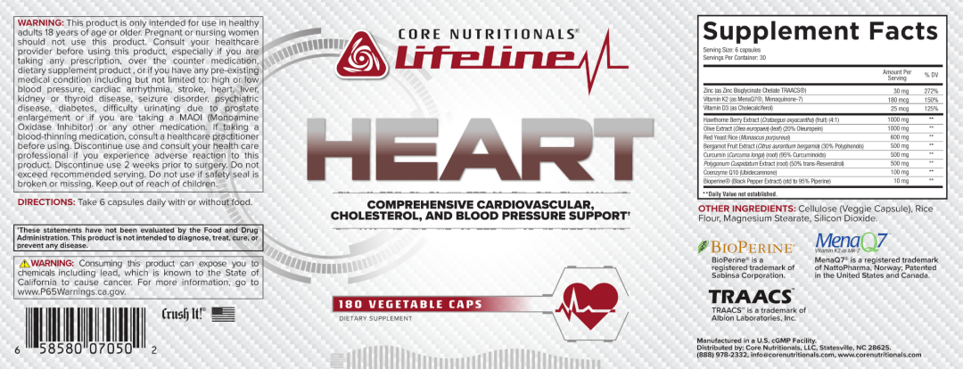 Lifeline | Heart Supplement Facts Label | Nutrastop