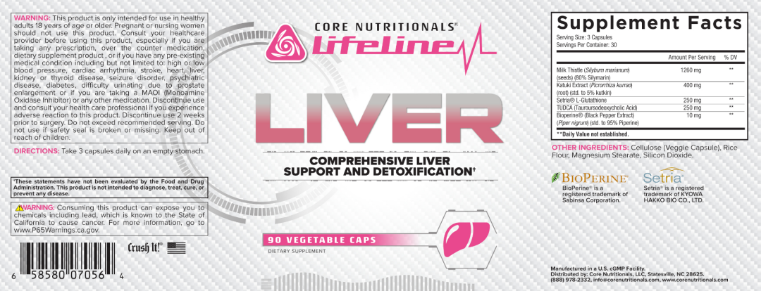 Lifeline | Liver Supplement Facts Label | Nutrastop