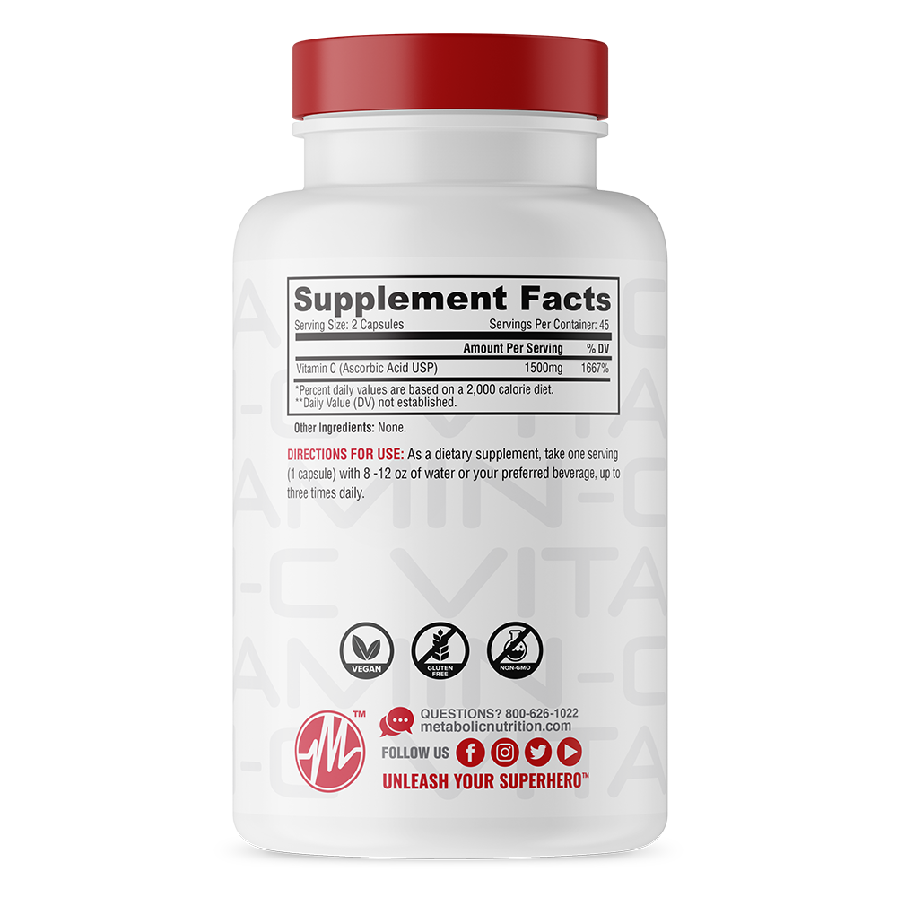 Metabolic Nutrition | Vitamin C 1500mg (90 Caps) - In Action | Nutrastop