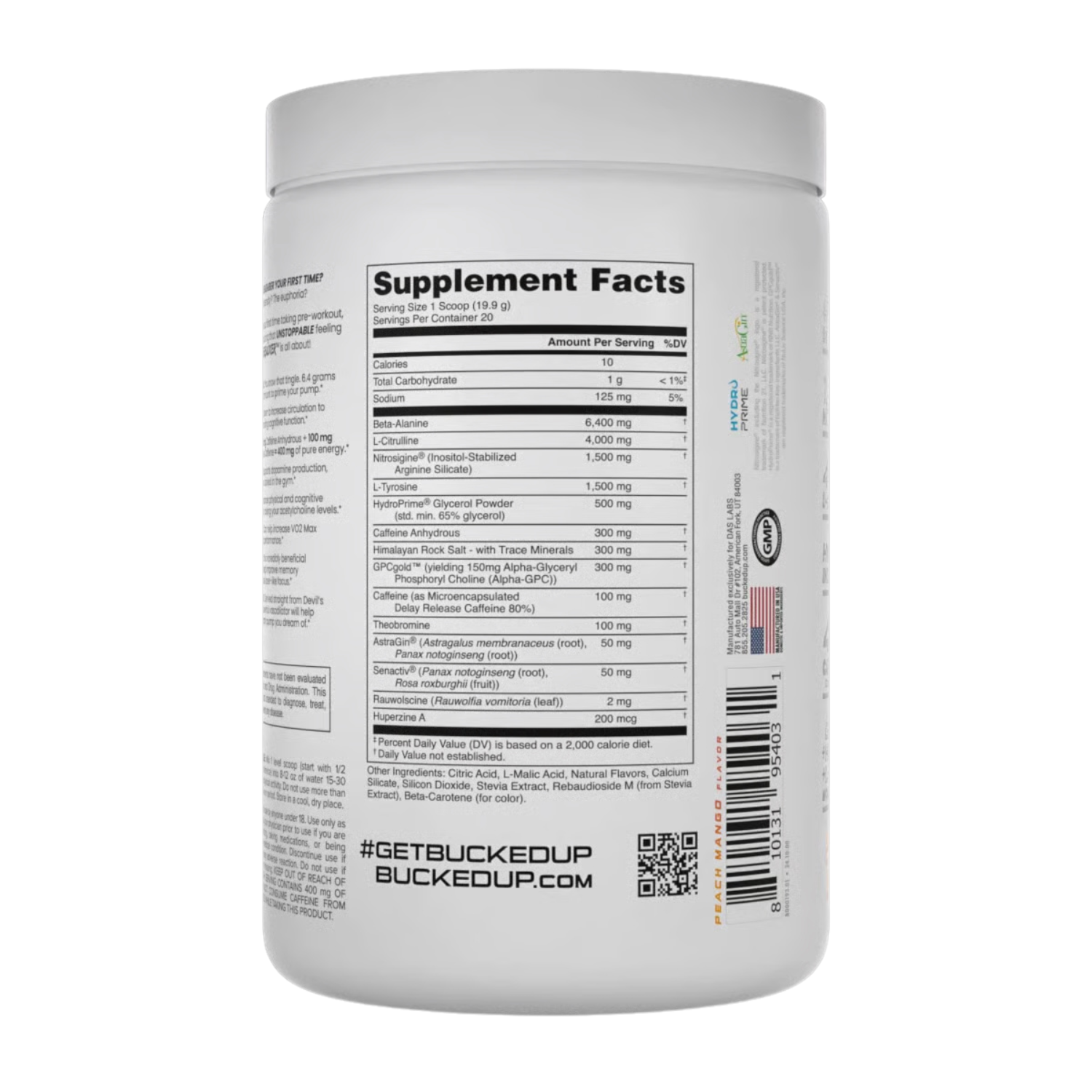 Bucked Up | Natural Pre | 30 Servings - Back Panel | Nutrastop