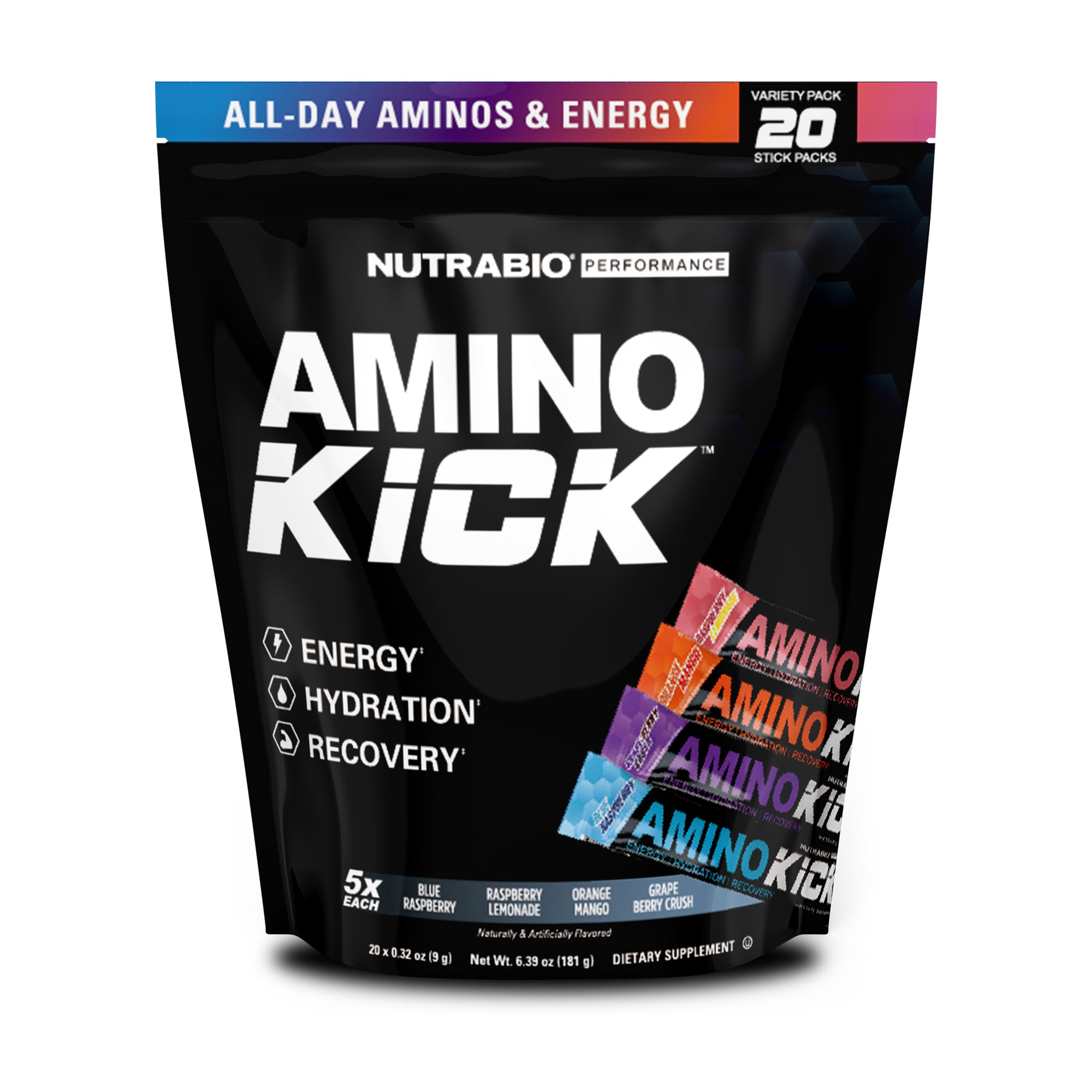 Nutrabio | Amino Kick Stick Pack Bag - In Action | Nutrastop