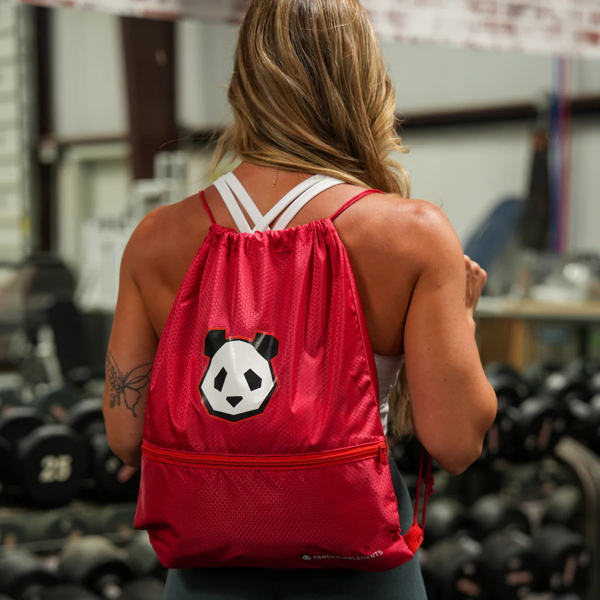Panda Supps | Waterproof Draw String Bag - In Action | Nutrastop