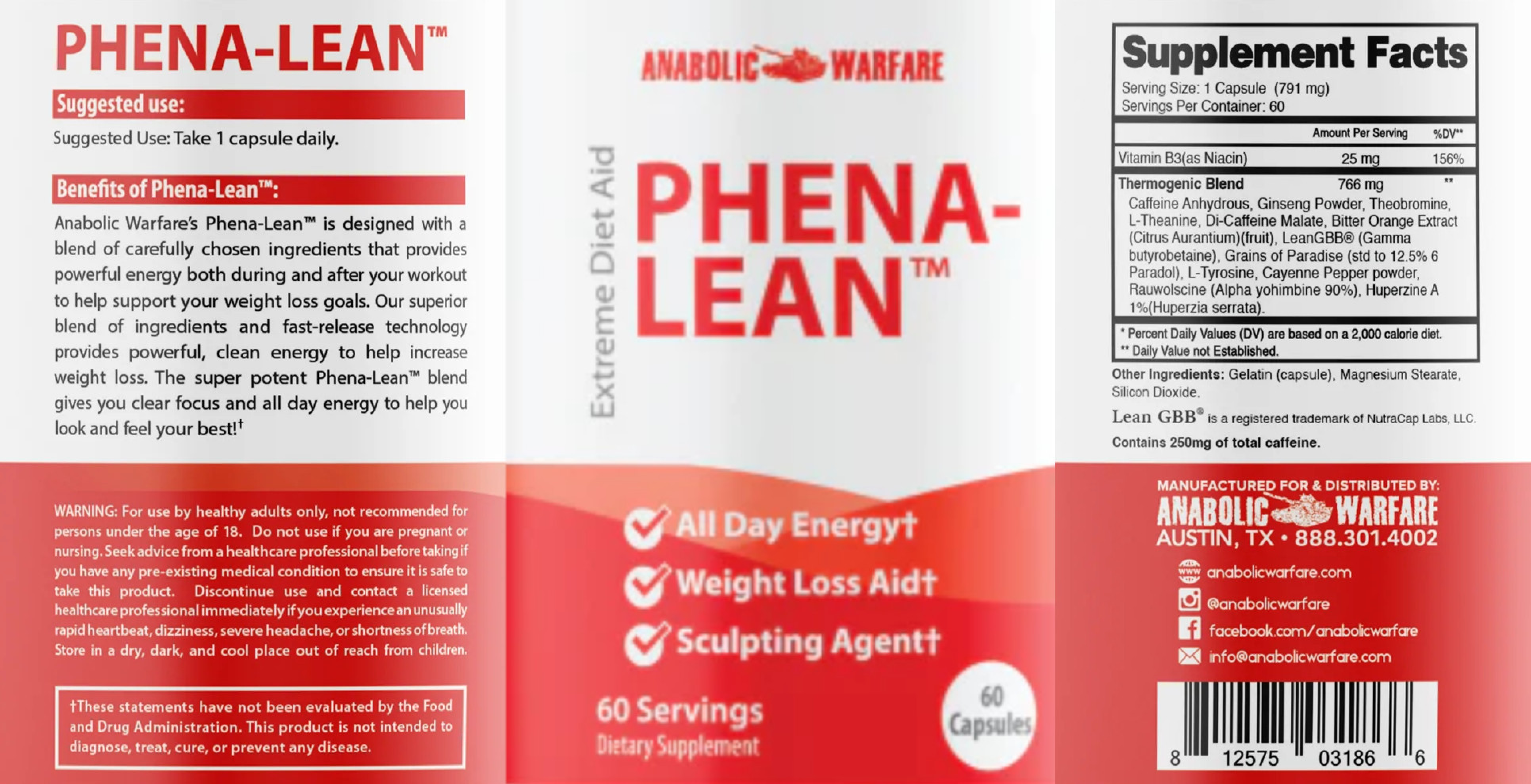 Anabolic Warfare | Phena-Lean Supplement Facts Label | Nutrastop