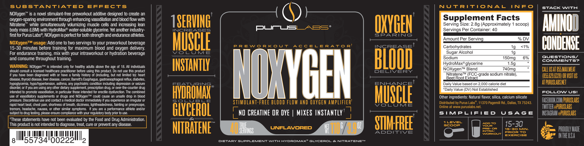 Purus Labs Noxygen Pump Powder 40 Servings - In Action | Nutrastop
