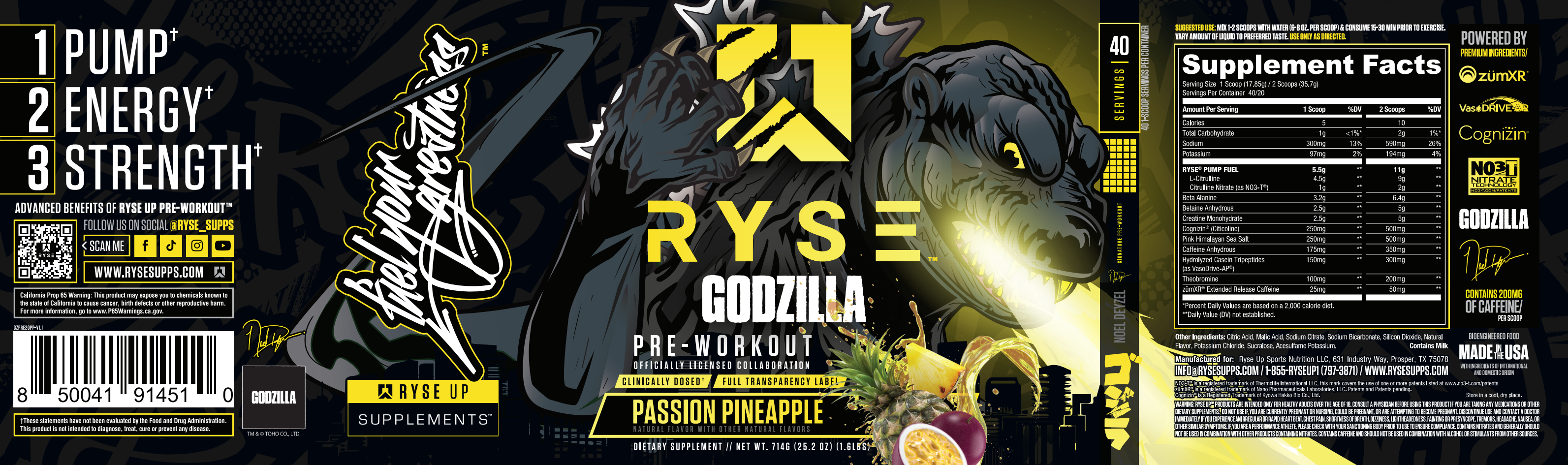 RYSE | Godzilla Pre-Workout Supplement Facts Label | Nutrastop