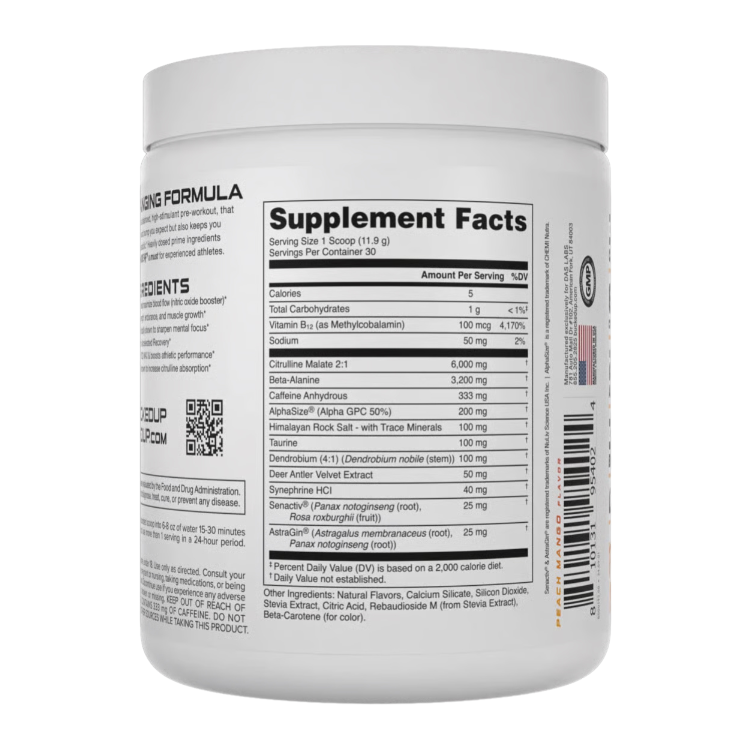 Bucked Up | Natural Pre | 30 Servings - Back Panel | Nutrastop